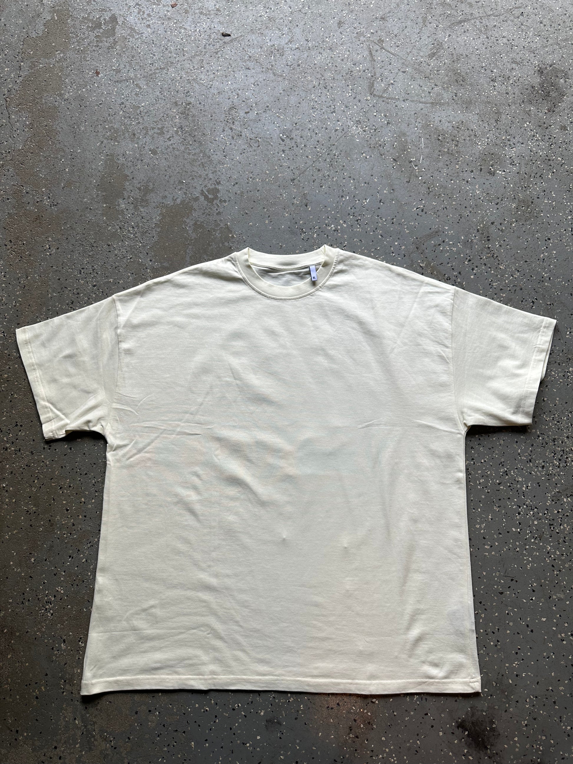 cream t shirt, front image, product tag