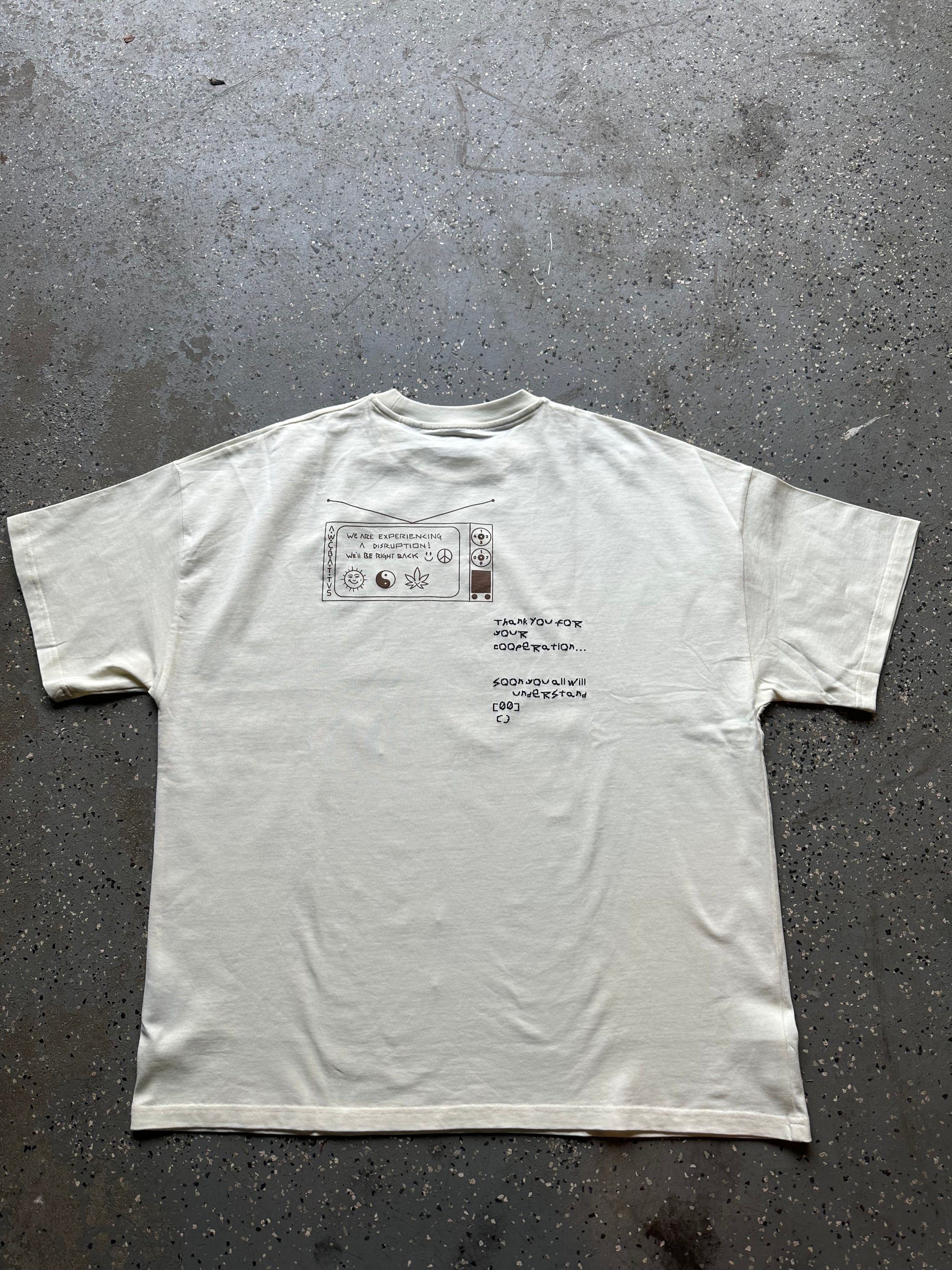 cream t shirt, full product image, back of product image